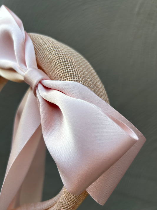 blush pink headband with ribbon bows
