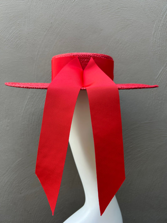 Wide Brim Red Straw Boater Hat