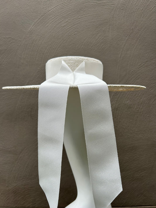 Wide Brim White Straw Boater Hat