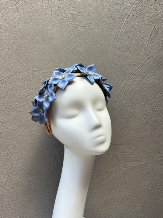 blue leather flowers headpiece