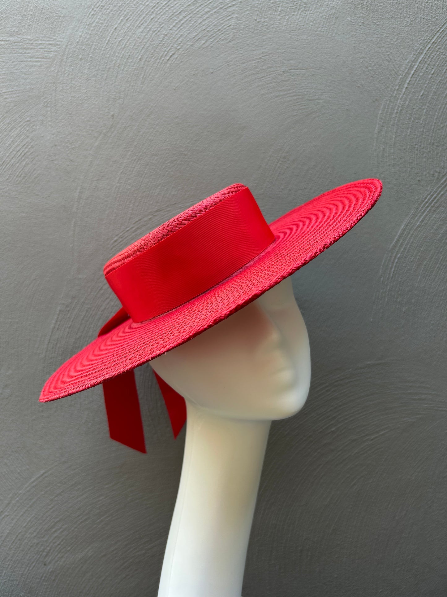 Wide Brim Red Straw Boater Hat