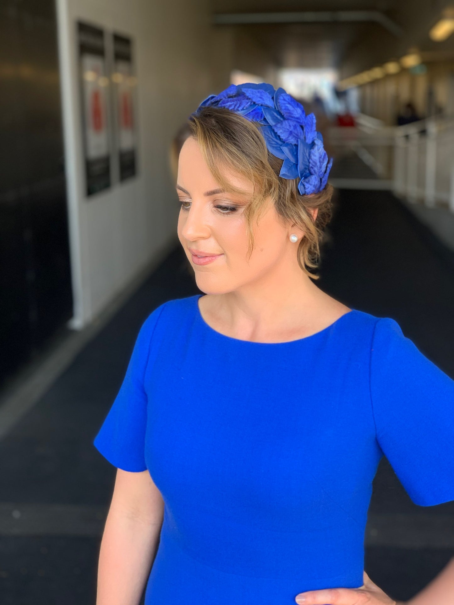 blue leather leaf headpiece