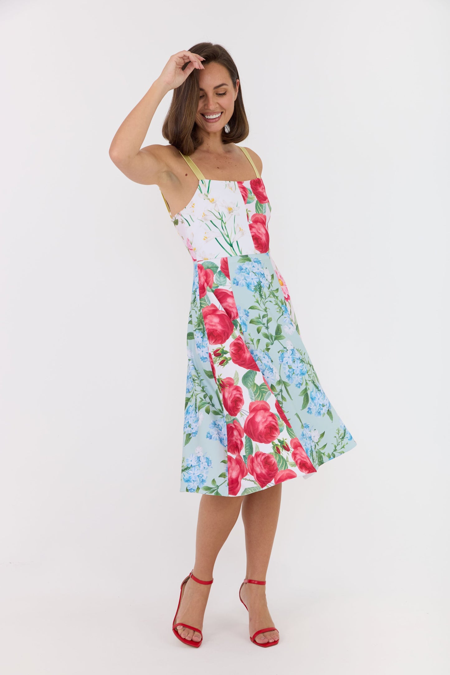 floral dress with red rose print