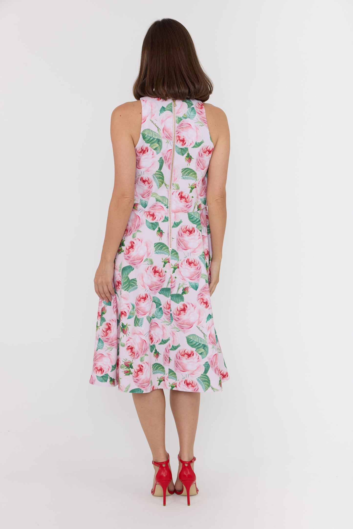 pink dress with rose print