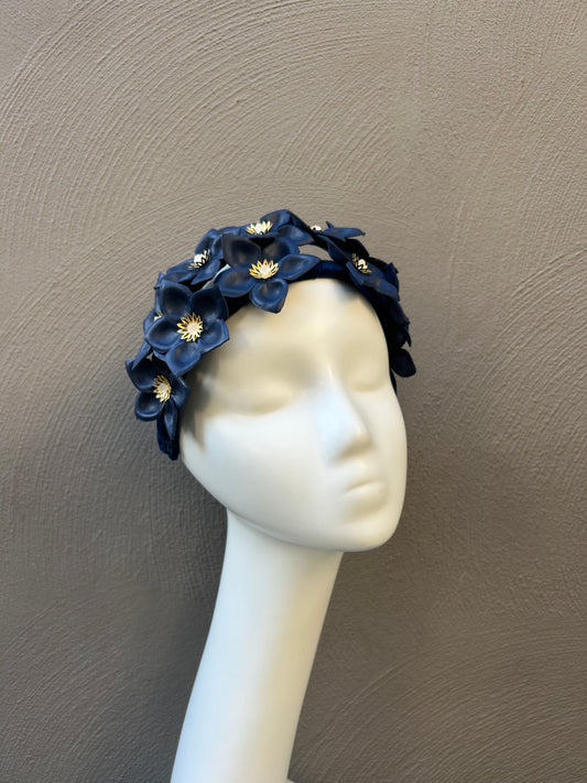 Navy Blue Leather Wildflowers Headpiece