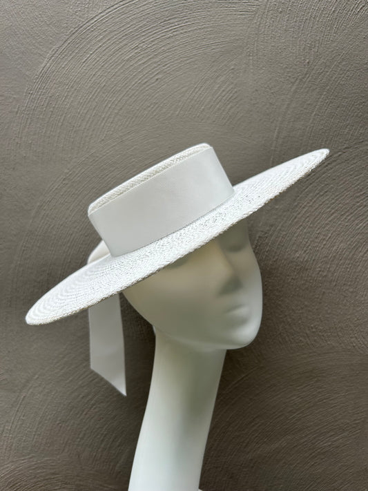 Wide Brim White Straw Boater Hat