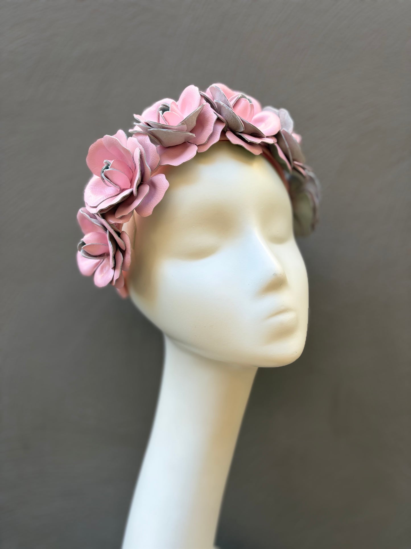 Pink leather roses headpiece