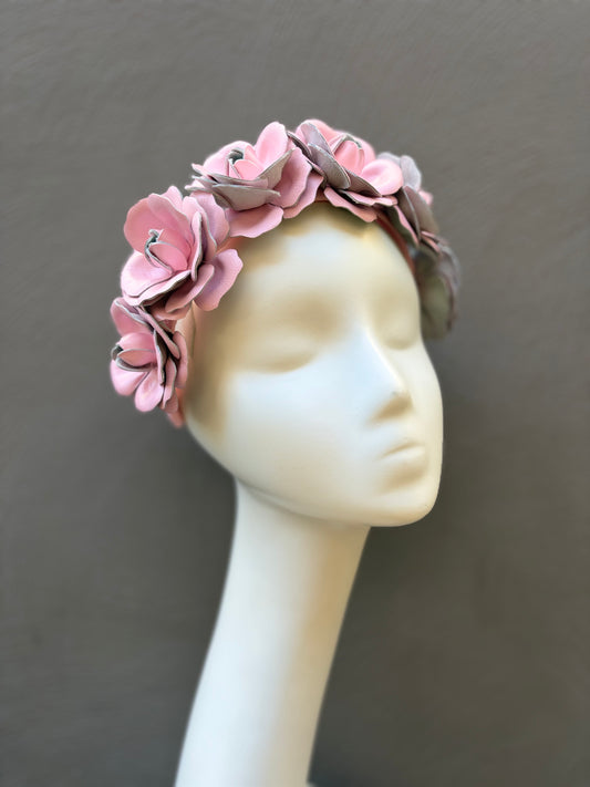 Pink leather roses headpiece