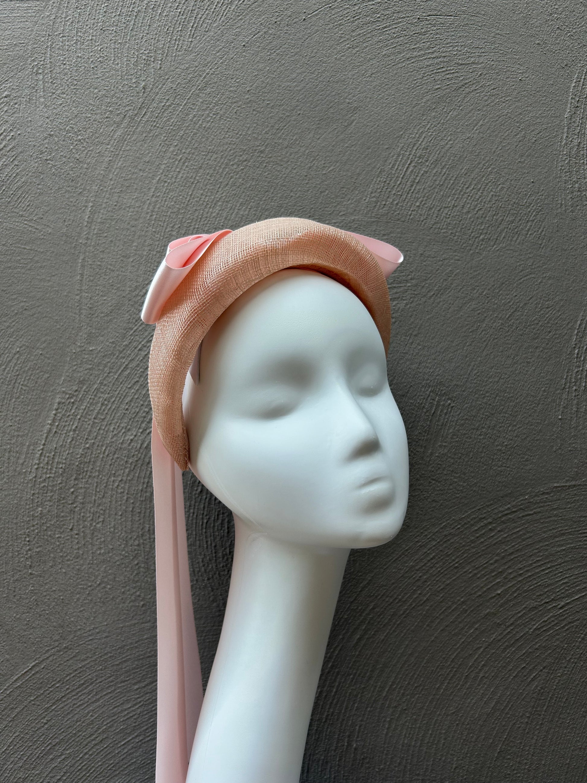 blush pink headband with ribbon bows