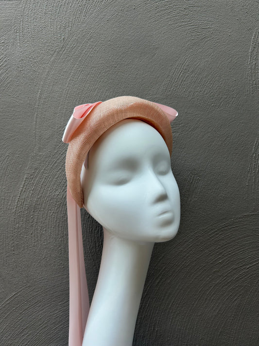 blush pink headband with ribbon bows