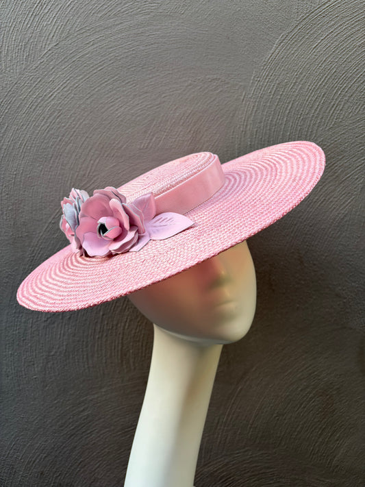 Wide Brim Pink Rose Boater Hat