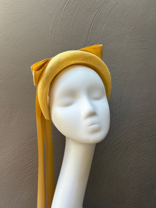 Melbourne Cup Headband –   Gold Bow Headpiece in Premium Straw