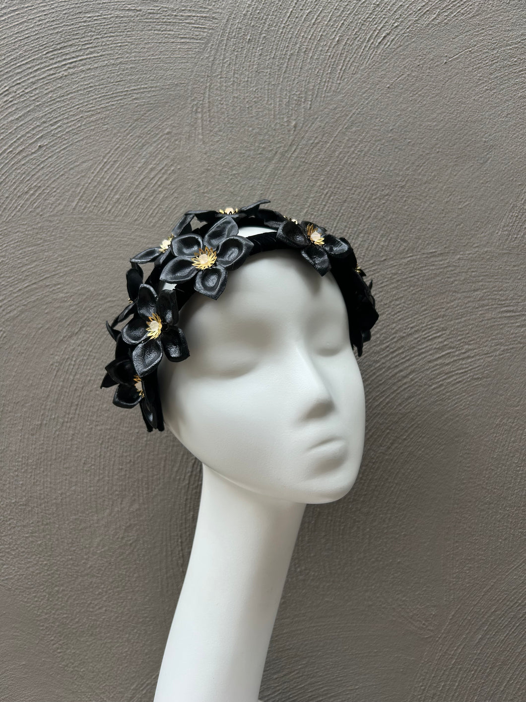 Black Leather Wildflowers Headpiece