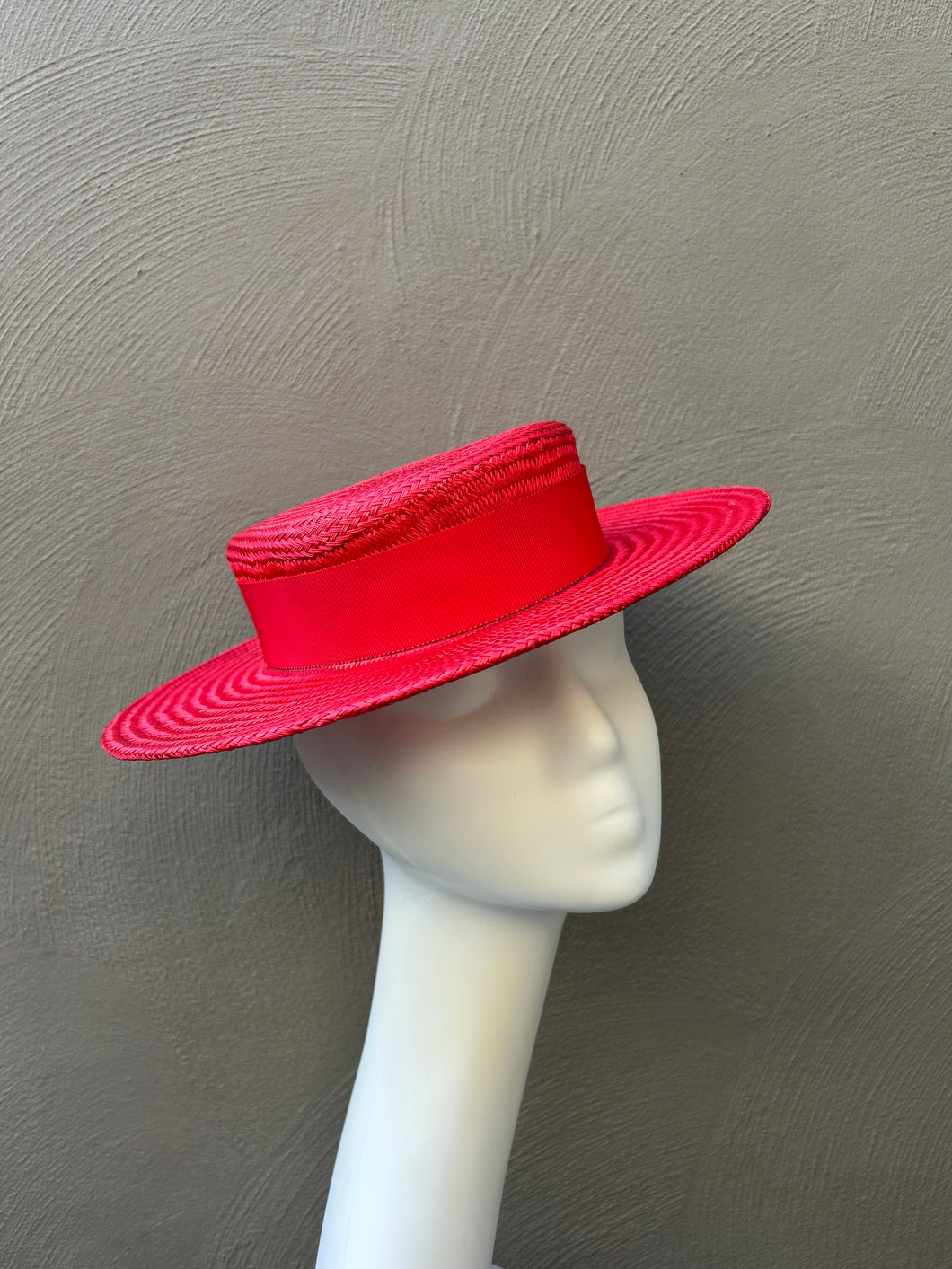 Red Straw Boater Hat