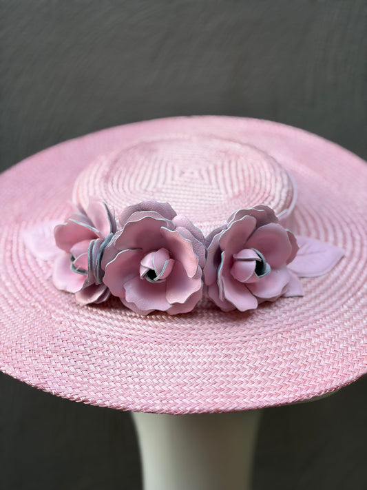 Wide Brim Pink Rose Boater Hat