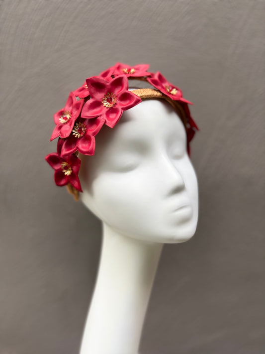 Red Leather Wildflowers Headpiece