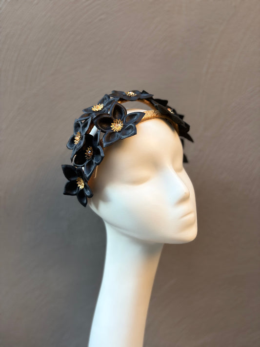 Black Leather Wildflowers Headpiece