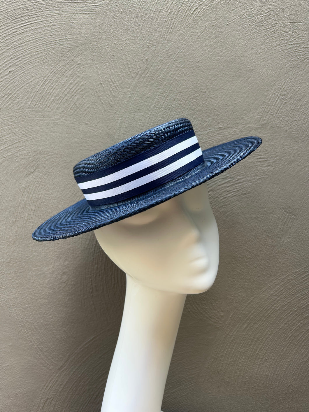 Navy Blue Straw Boater Hat