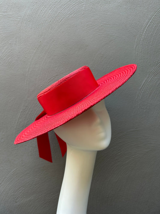 Wide Brim Red Straw Boater Hat