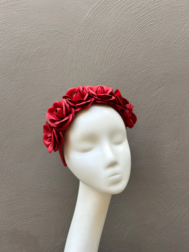 Red Leather Roses Headband