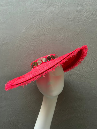 Red Straw Boater Hat