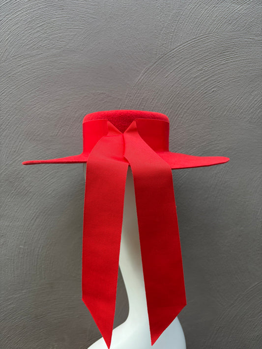 Wide Brim Red Felt Boater Hat