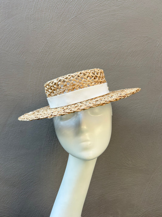 straw hat with white hatband
