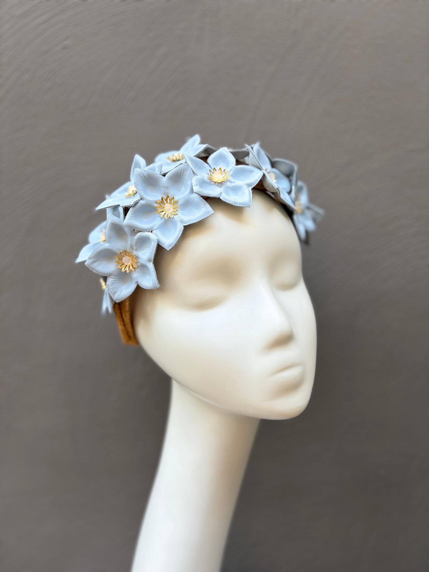Pale Blue Leather Wildflowers Headpiece