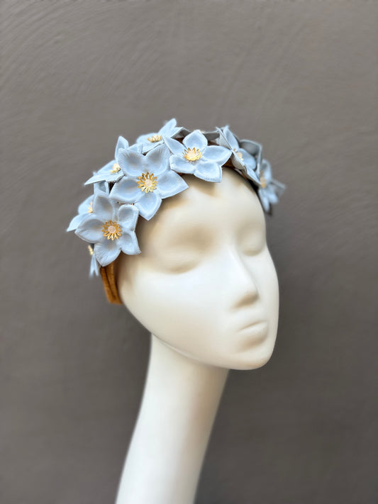 Pale Blue Leather Wildflowers Headpiece
