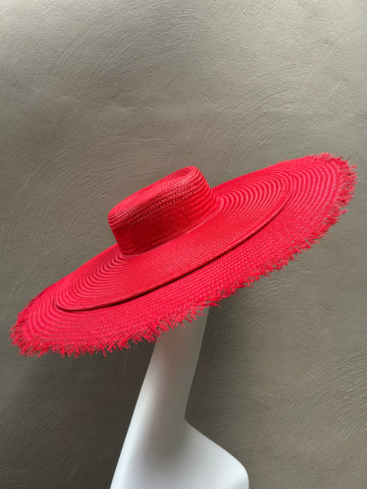 Red Straw Boater Hat