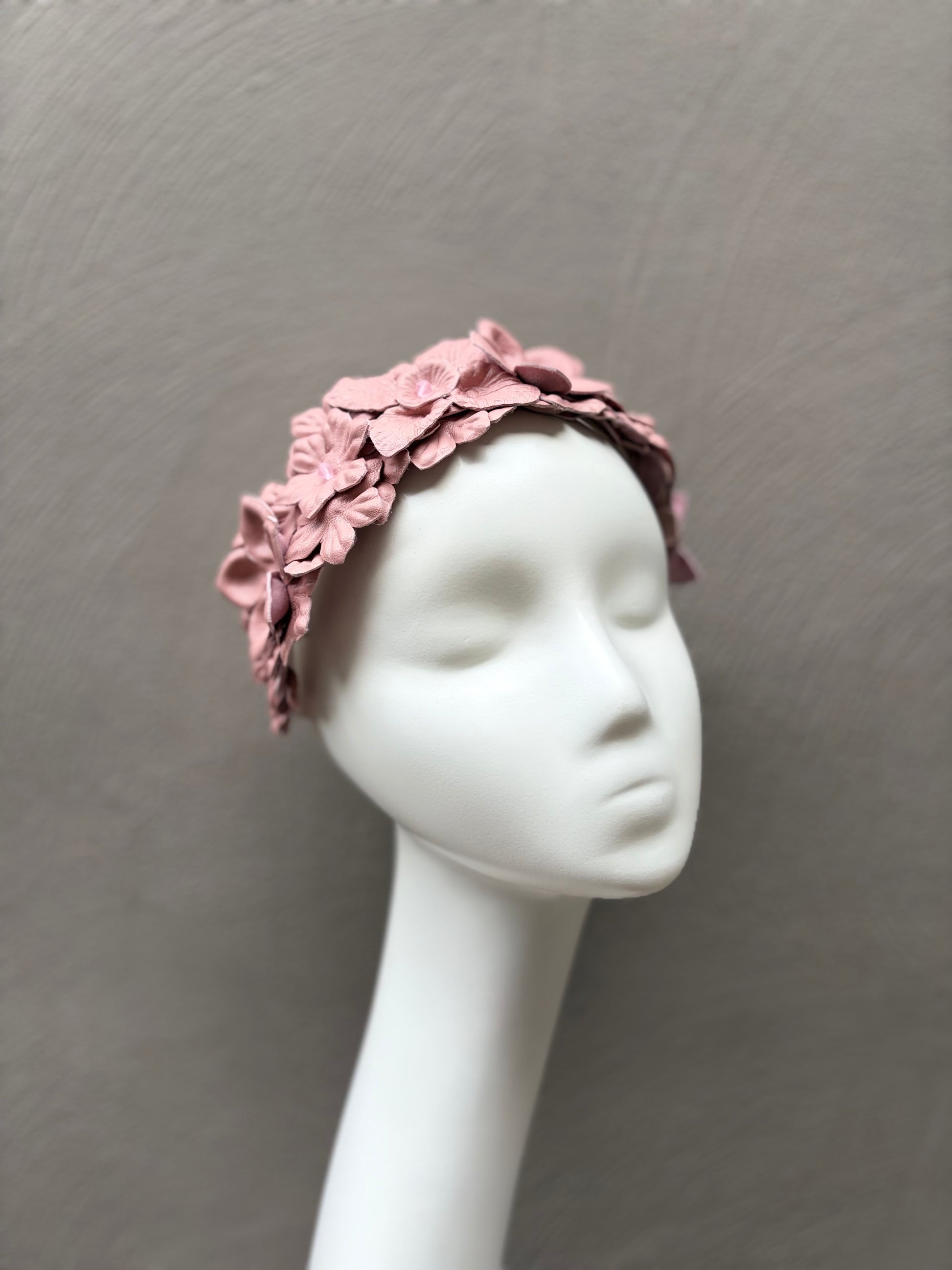 Blush pink leather flowers headband