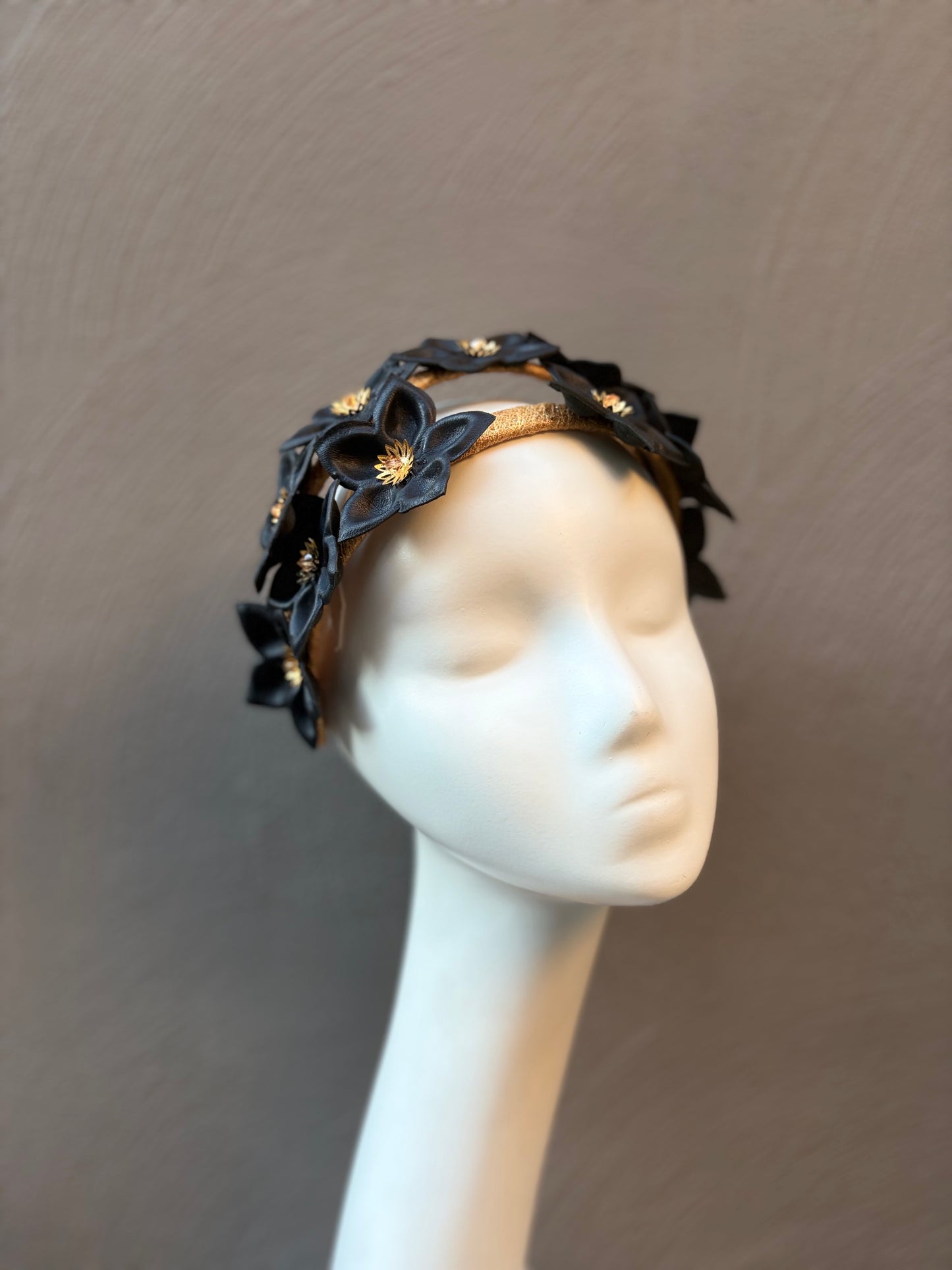 Black Leather Wildflowers Headpiece