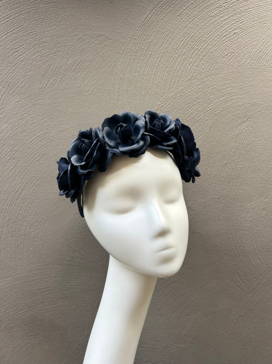 Navy Leather Roses Headpiece