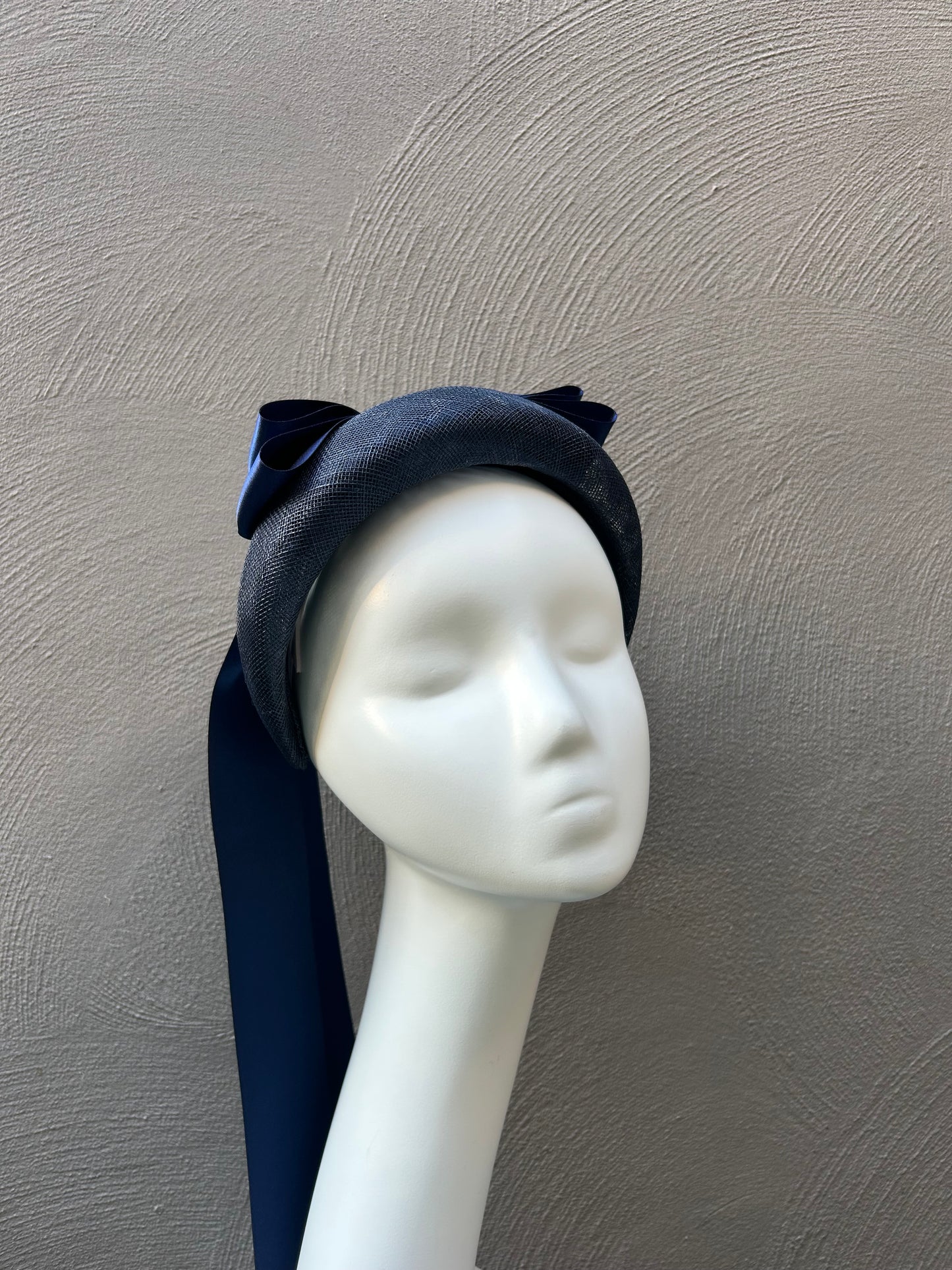 Melbourne Cup Headband – Navy Blue Bow Headpiece in Premium Straw