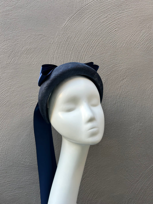 Melbourne Cup Headband – Navy Blue Bow Headpiece in Premium Straw