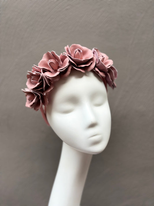 Blush Pink Leather Roses Headpiece