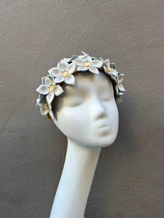 White Leather Wildflowers Headpiece