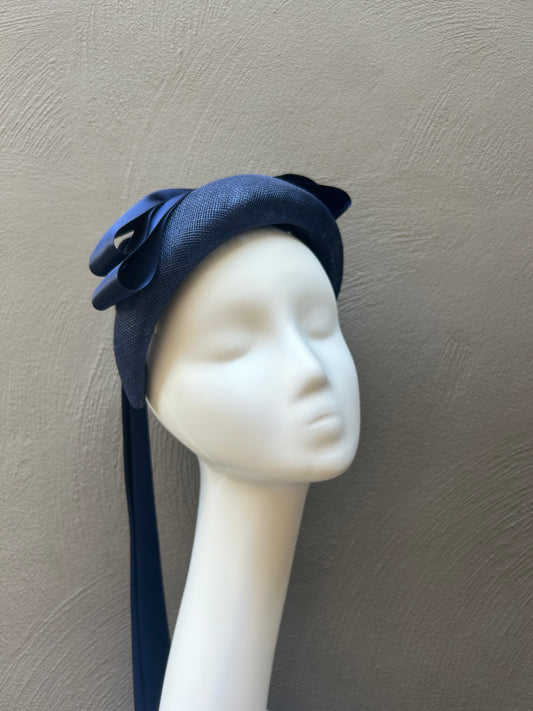 navy blue headband with navy ribbon bows
