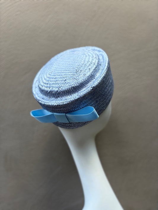 Pale Blue Straw Pillbox