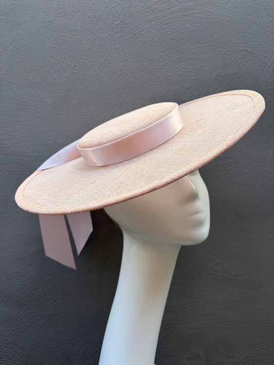 Blush-coloured Round‑Crown Straw Boater