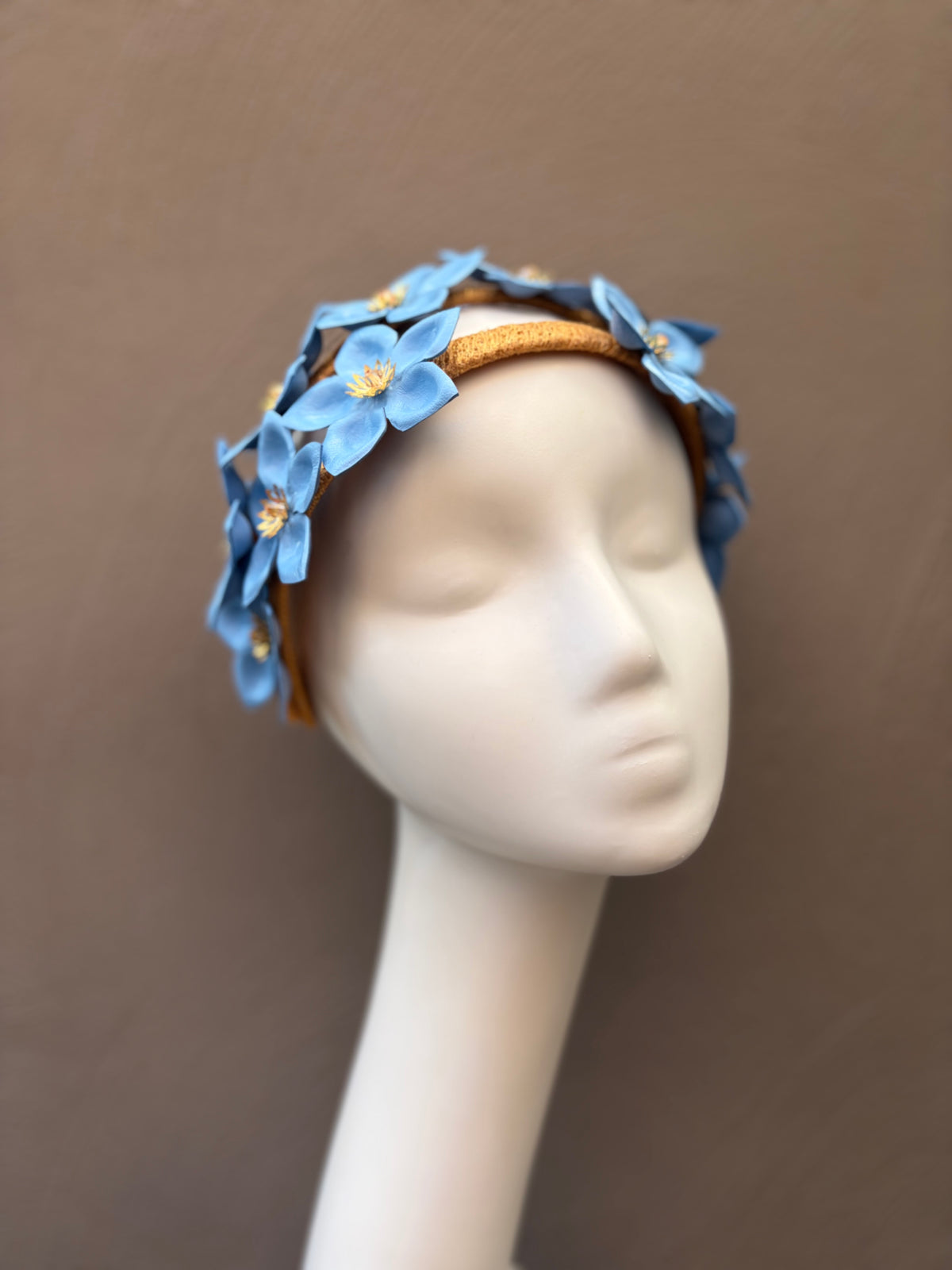 Sky Blue Leather Wildflowers Headpiece