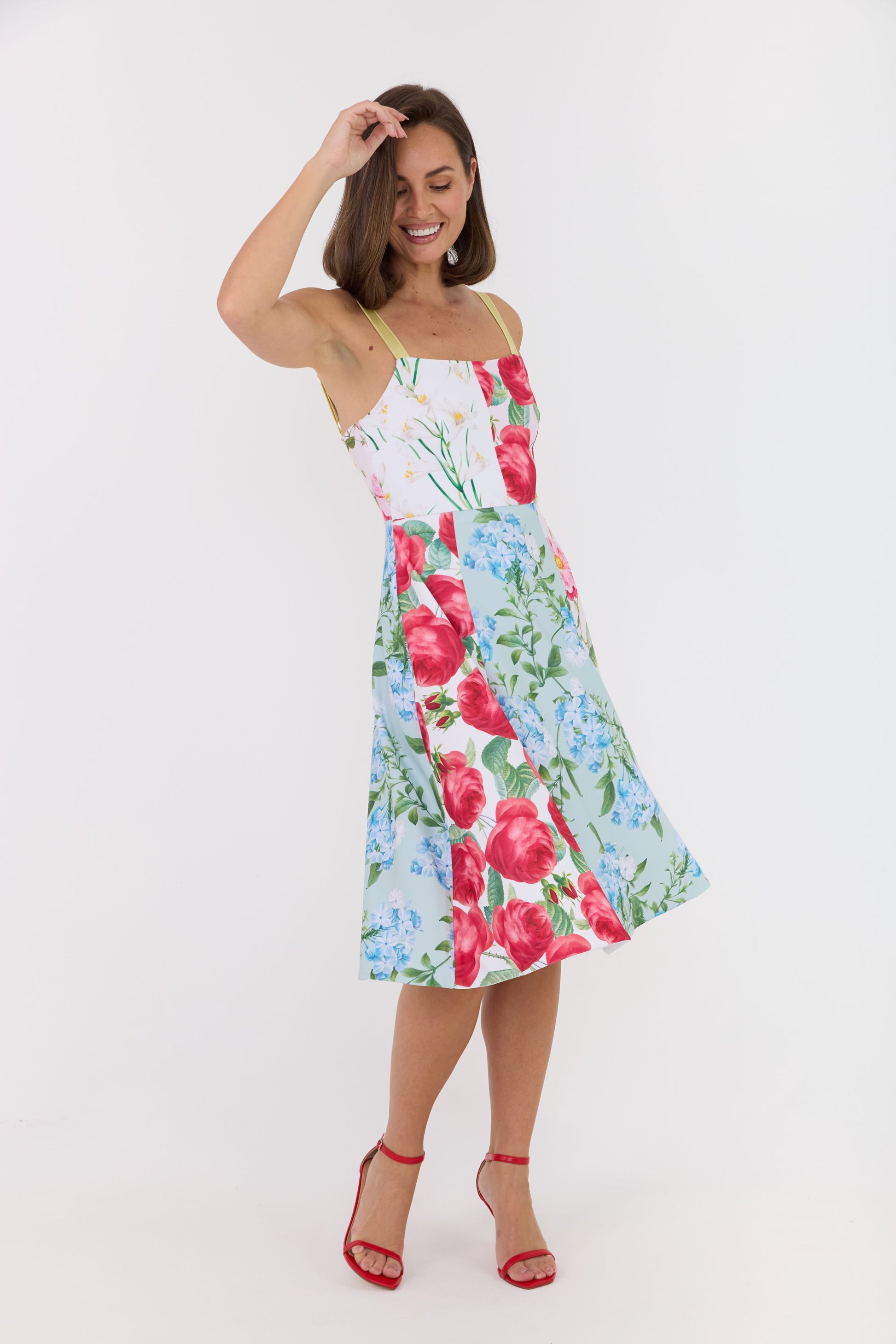 floral dress with red rose print