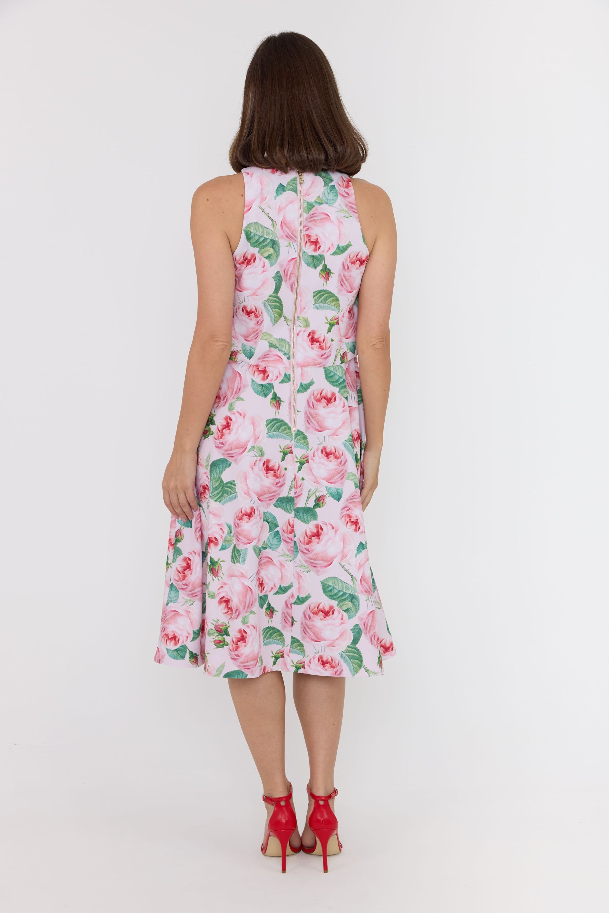 pink dress with rose print